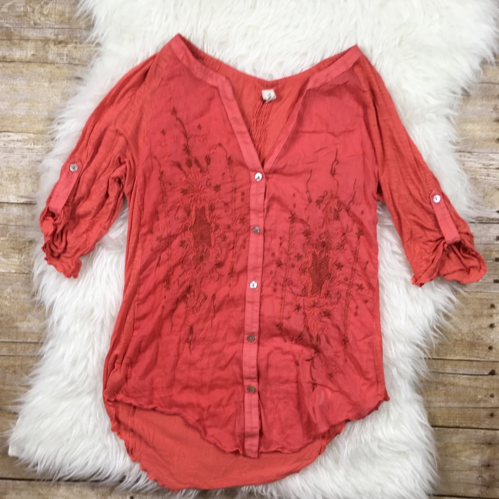 Tiny for ANTHRO Embroidered Button Down Blouse